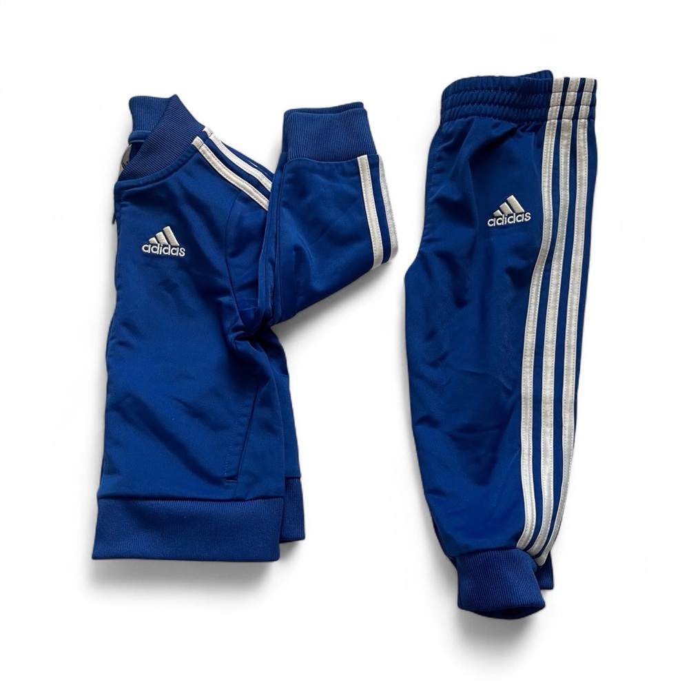 Matching Two Piece Adidas Kids Royal Blue Jacket & Pants Set with White Logo